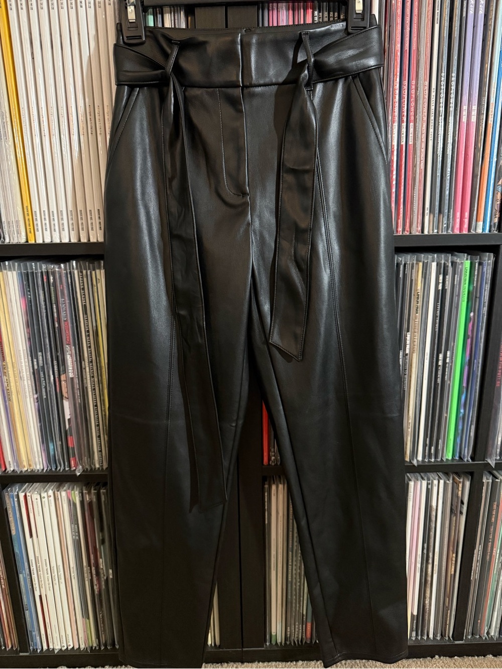 White House Black Market Black Faux-Leather Tie-Waist Pants